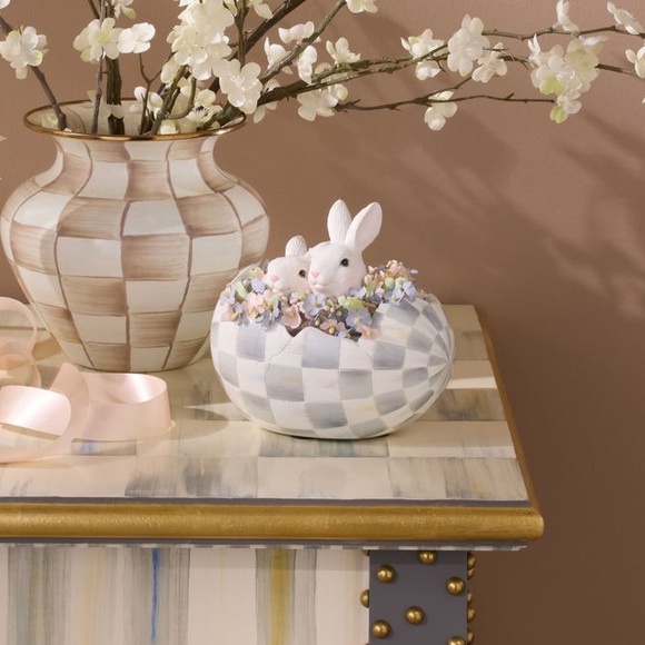 MacKenzie-Childs Peekaboo Egg, Sterling Check, Spring/Easter Bunny Decor - Picture 3 of 4